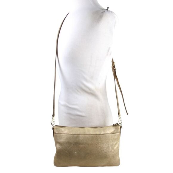 FOSSIL ANTIQUE GOLD GENUINE LEATHER X-BODY SHOULDER BAG HANDBAG CLUTCH PURSE - Picture 5 of 14